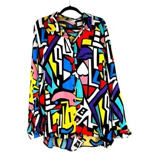 Big Dart 90's Y2K Retro Wearable Art Vintage Long Sleeve Multi-Colored Top Sz L